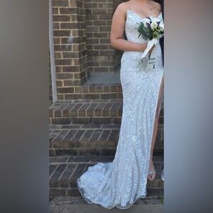 Stunning Strapless Silver Sequin Gown